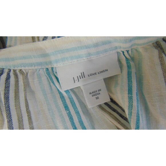 J Jill Love Linen Boho Top Womens Medium Embroidered Green 3/4 Sleeve V-Neck M - Picture 8 of 10